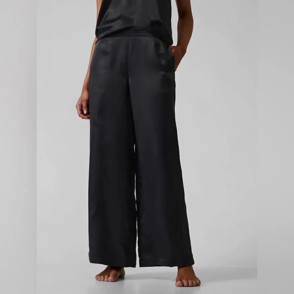 Athleta cool calm pant NWT XL Black Satin Feel Wide Leg Relaxed Pull On